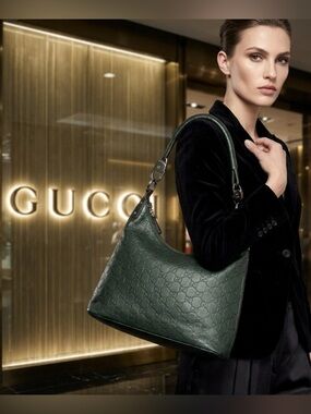 Authentic Gucci luxury designer signature GG embossed leather handbag purse